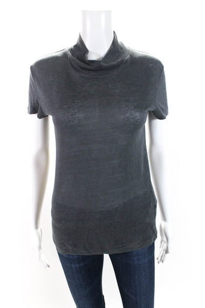 IRO Womens Linen Ribbed Textured Round Neck Short Sleeve Top Gray Size XS