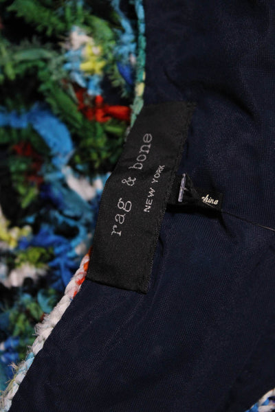 Rag & Bone Womens Silk Abstract Textured Fringe Side Zip Mini Skirt Blue Size S