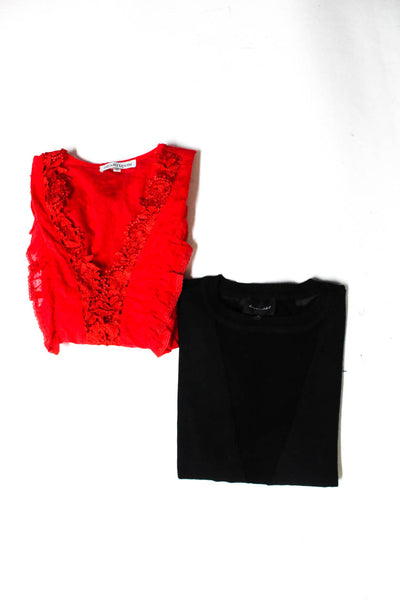 Heartloom Line And Dot Womens Ruffled Long Short Sleeve Tops Red Size XS Lot 2