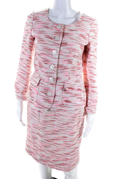 Rena Lange Women's Cropped Wool Button Down Blazer Skirt Set Pink Size 4