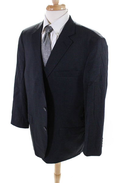 Hart Schaffner Marx Men's Lined Linen Two Button Collared Blazer Blue Size 48