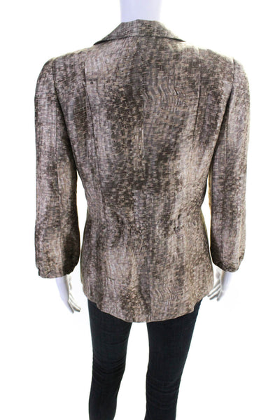 Armani Collezioni Womens Linen Woven Print Blazer Jacket Brown Size 8