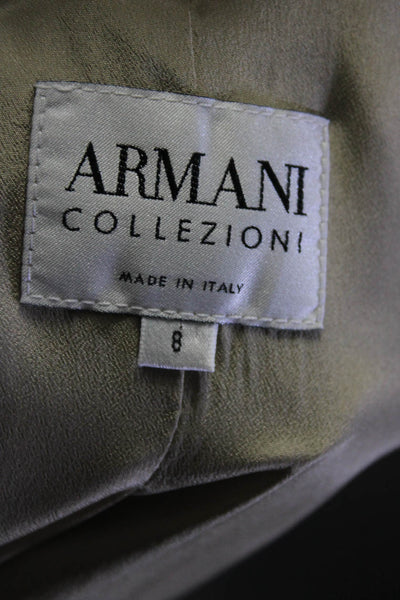 Armani Collezioni Womens Linen Woven Print Blazer Jacket Brown Size 8