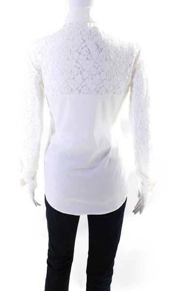 Aglini Womens Long Sleeve Lace Yoke Button Up Shirt Blouse White Size IT 40