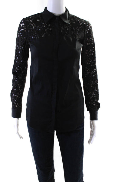 Aglini Womens Long Sleeve Lace Yoke Button Up Shirt Blouse Black Size IT 40