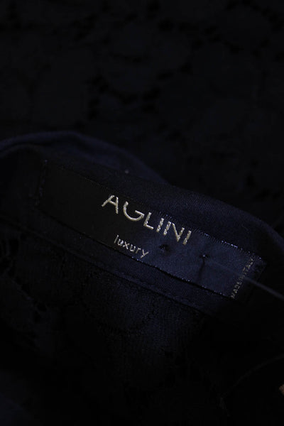 Aglini Womens Long Sleeve Lace Yoke Button Up Shirt Blouse Black Size IT 40
