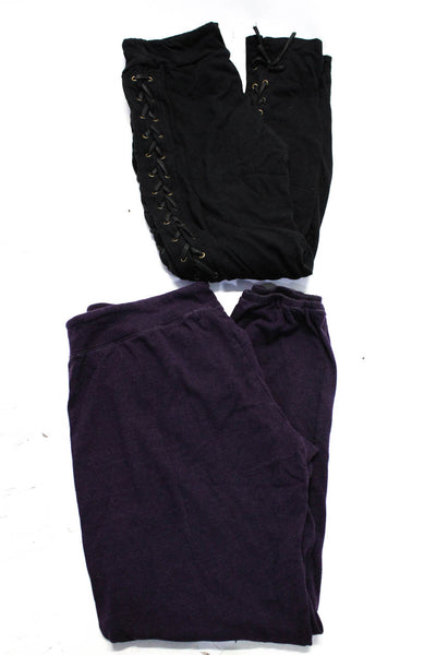 Monrow Women's Drawstring Waist Lace-Up Side Jogger Pant Black Purple S Lot 2
