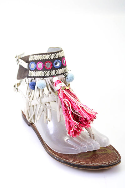 Sam Edelman Womens Leather Pom Pom Gere Thong Sandals White Size 7 Medium
