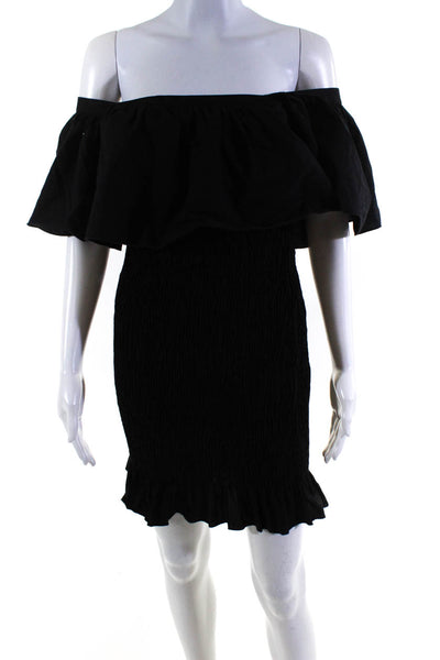 Solid & Striped Womens Square Neck Peplum Cinched Midi Dress Black Size Medium