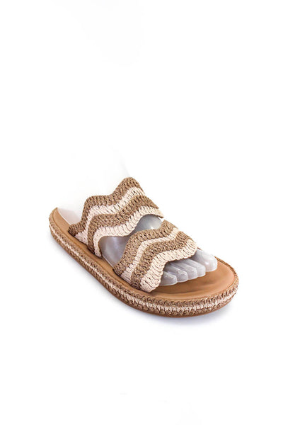 Zimmermann Womens Wavy Raffia Espadrille Slides Sandals Brown Ivory Size 36 6