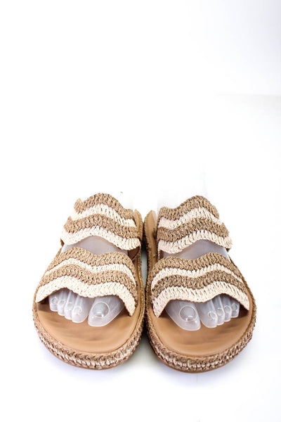 Zimmermann Womens Wavy Raffia Espadrille Slides Sandals Brown Ivory Size 36 6