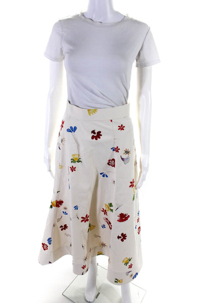 Rosie Assoulin Womens Floral Print A Line Maxi Skirt White Size Large