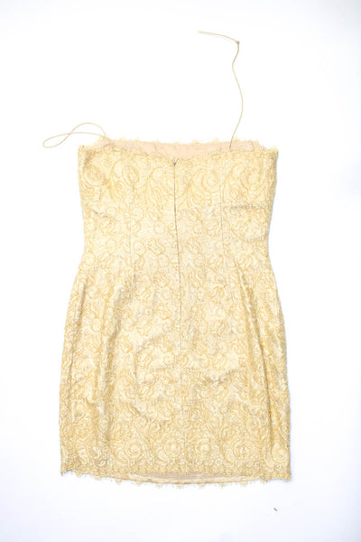Carmen Marc Valvo Women's Sleeveless Embellished Lace Mini Dress Gold Size 10