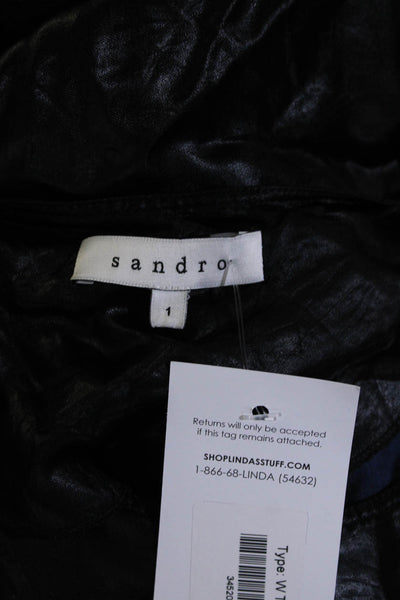 Sandro Women's Sleeveless Crew Neck Leather Tank Top Black Size 1