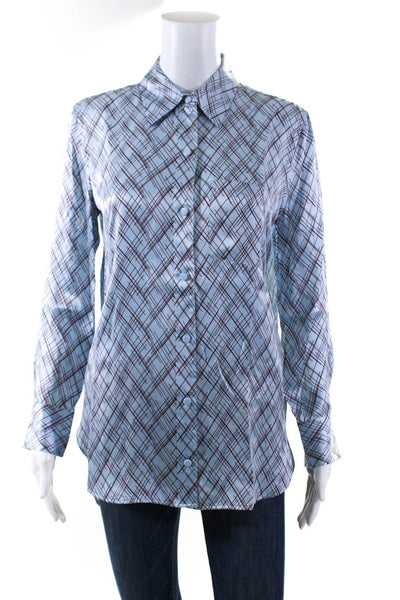 Equipment Femme Womens Collared Abstract Silk Button Down Blouse Top Blue Size X