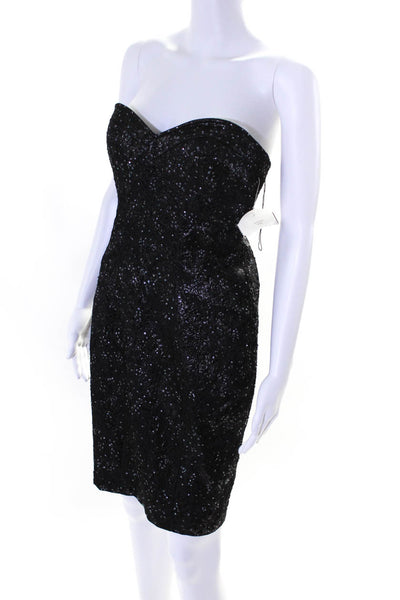 Niteline Womens Embroidered Sequin Back Zipped Corset Midi Dress Black Size 4