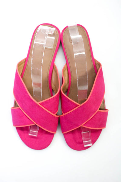 J Crew Women's Peep Toe Strappy Leather Flats Pink Size 9