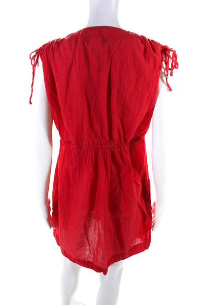 Lauren by Ralph Lauren Womens Cotton Drawstring Shoulder V Neck Dress Red Size M