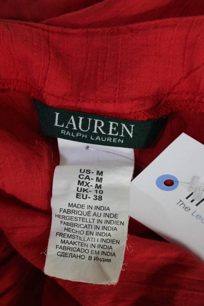 Lauren by Ralph Lauren Womens Cotton Drawstring Shoulder V Neck Dress Red Size M