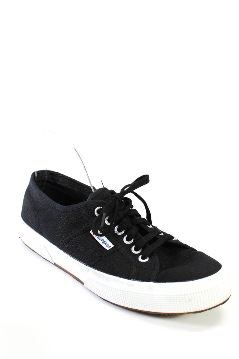 Superga Shoes Womens 9 Mens 7.5 comfort Sneakers Black Leather Lace Up Low  Top | eBay
