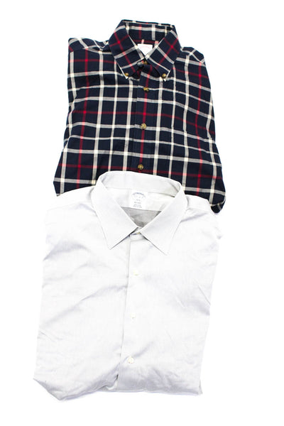 Brooks Brothers Mens Navy Plaid Collar Long Sleeve Dress Shirt Size S 17.5 lot 2