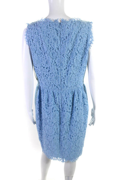 Shoshanna Womens V Neck Sleeveless Floral Lace Flare Midi Dress Blue Size 12