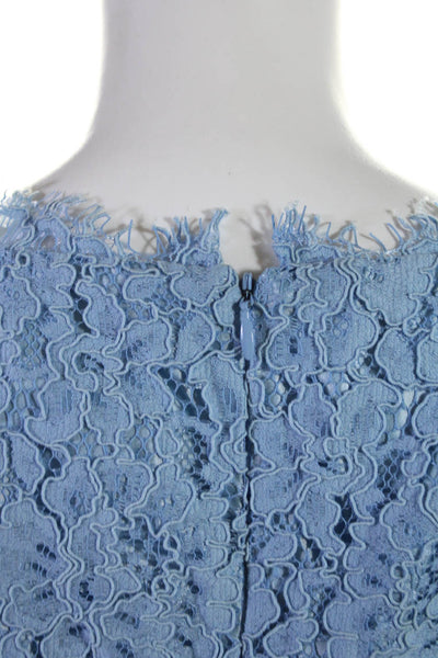Shoshanna Womens V Neck Sleeveless Floral Lace Flare Midi Dress Blue Size 12