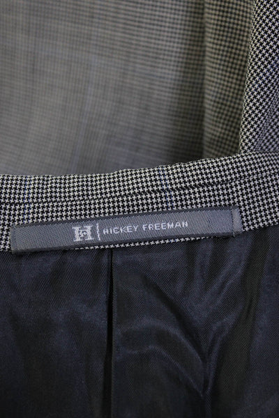 Hickey Freeman Mens Black Wool Printed Two Button Long Sleeve Blazer Size 44R