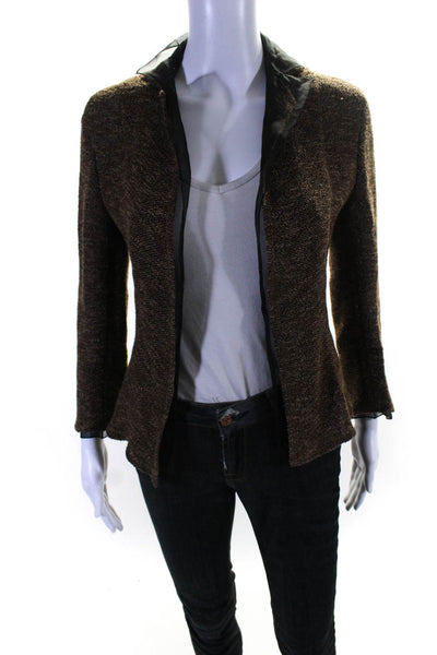 Akris Womens Wool Darted Open Front Textured Long Sleeve Blazer Brown Size 4
