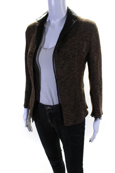 Akris Womens Wool Darted Open Front Textured Long Sleeve Blazer Brown Size 4