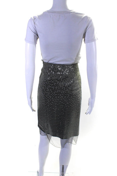 Akris Womens Textured Studded Side Zipped Patchwork Straight Skirt Green Size L