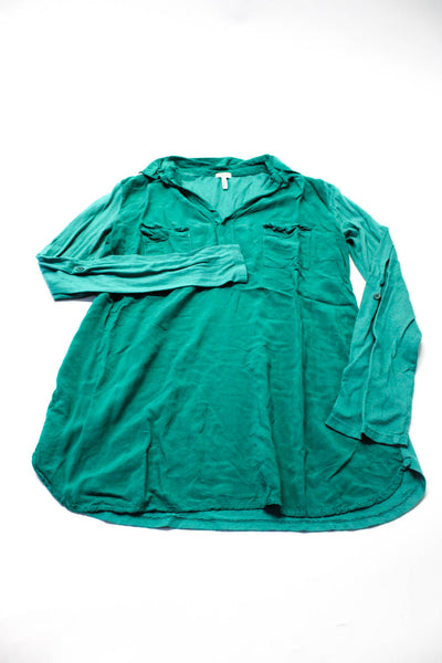 Splendid Womens Collar V-Neck Long Sleeves Blouse Beige Green Black Size M Lot 3