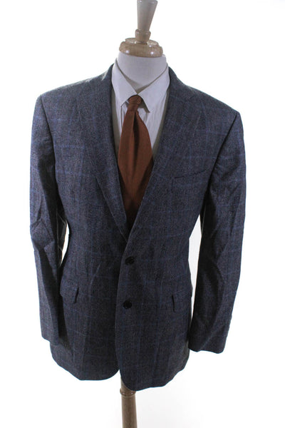 346 Brooks Brothers Mens Gray Wool Plaid Two Button Long Sleeve Blazer Size 43R