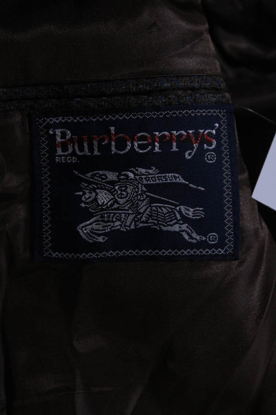 Burberrys Mens Brown Gray Wool Plaid Two Button Long Sleeve Blazer Size 44