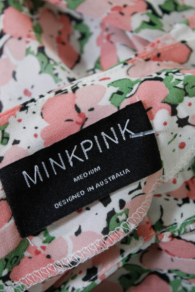 Mink Pink Womens Floral Print 3/4 Sleeve Ruffled Hem Dress Pink White Size M