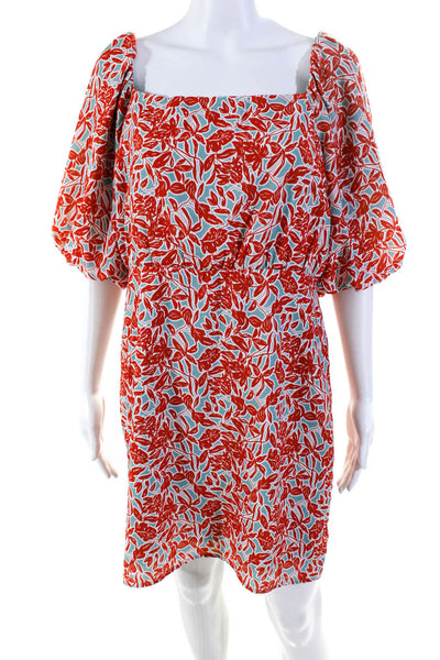 Lucy Paris Womens Floral Print Knee-Length Empire Waist Dress Blue Red Size L