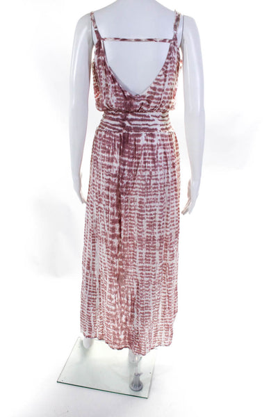 Tiare Hawaii Womens Tie-Dye Spaghetti Strap Mid-Calf Dress Pink White Size S