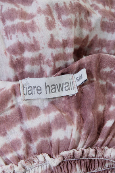 Tiare Hawaii Womens Tie-Dye Spaghetti Strap Mid-Calf Dress Pink White Size S