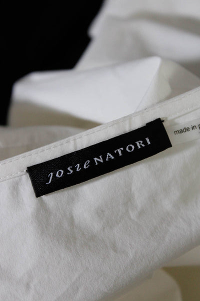Josie Natori Women's Cotton Long Sleeve Belted V Neck Blouse White Size 10