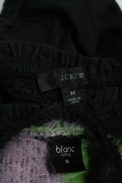 J Crew Blanc Womens Cotton Geometric Ruched Textured Tops Black Size M Lot 2