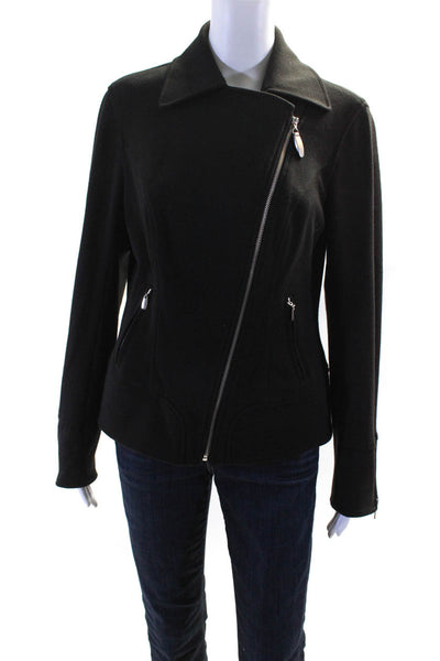 Abbie Mags Womens Black Collar Full Zip Long Sleeve Jacket Size S