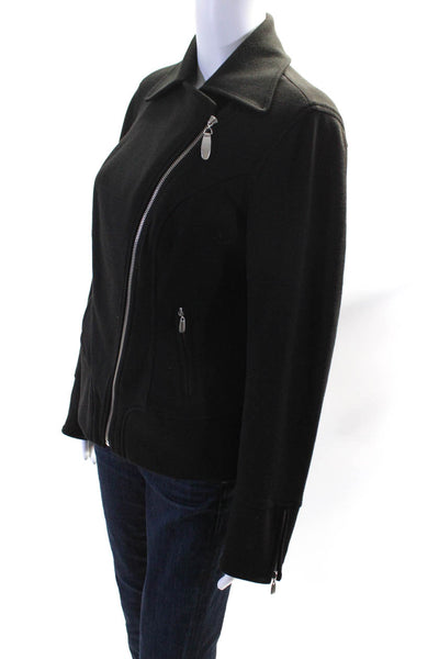 Abbie Mags Womens Black Collar Full Zip Long Sleeve Jacket Size S