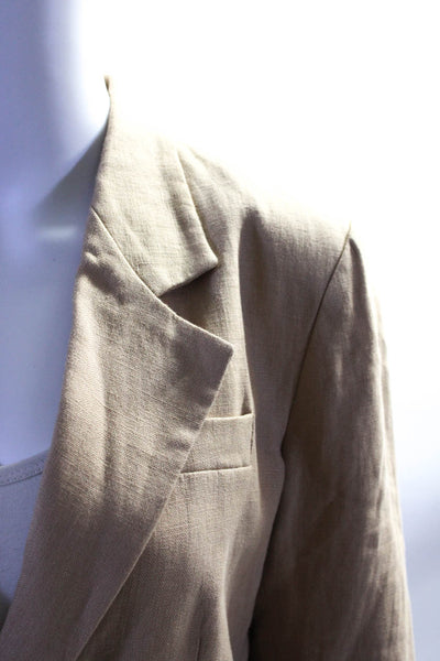Gibgou Womens Brown Linen One Button Long Sleeve Blazer Jacket Size L