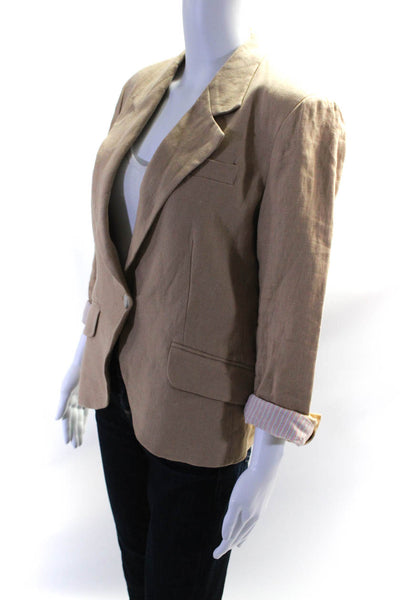 Gibgou Womens Brown Linen One Button Long Sleeve Blazer Jacket Size L