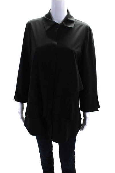 Joseph Ribkoff Womens Tiered Collared Button Down Blouse Shirt Black Size 14