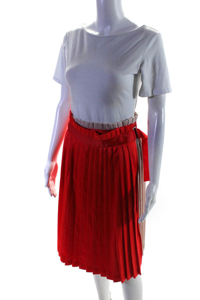 Paloma St. James Women's Colorblock Pleated Midi Skirt Pink Red Size S