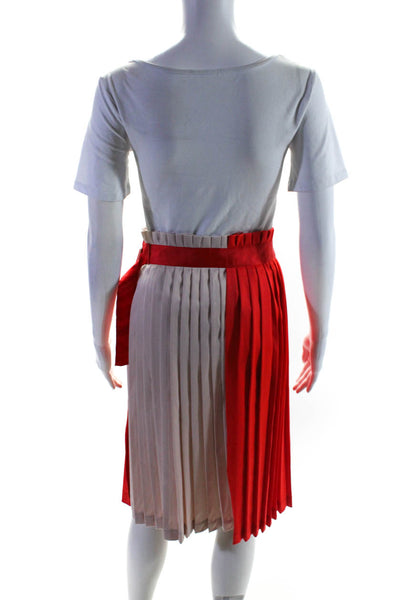 Paloma St. James Women's Colorblock Pleated Midi Skirt Pink Red Size S