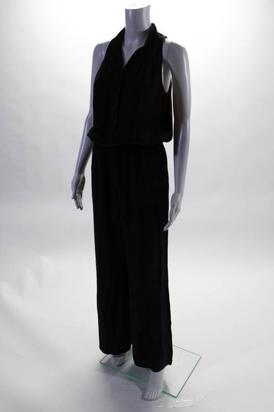 Sunner Women's Sleeveless Button Down Silk Wide Leg Jumpsuit Black Size S