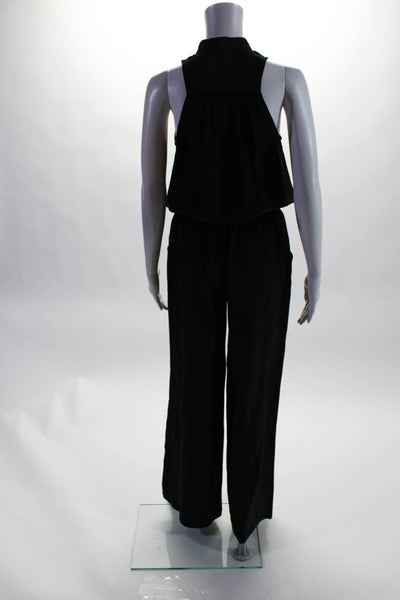 Sunner Women's Sleeveless Button Down Silk Wide Leg Jumpsuit Black Size S