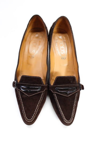 Tods Women's Suede Pointed Toe Pumps Brown Size 7.5